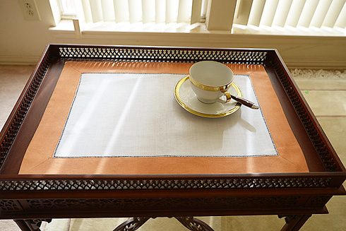 White Hemstitch Placemat 14"x20" with Burnt Orange color Border. - Click Image to Close